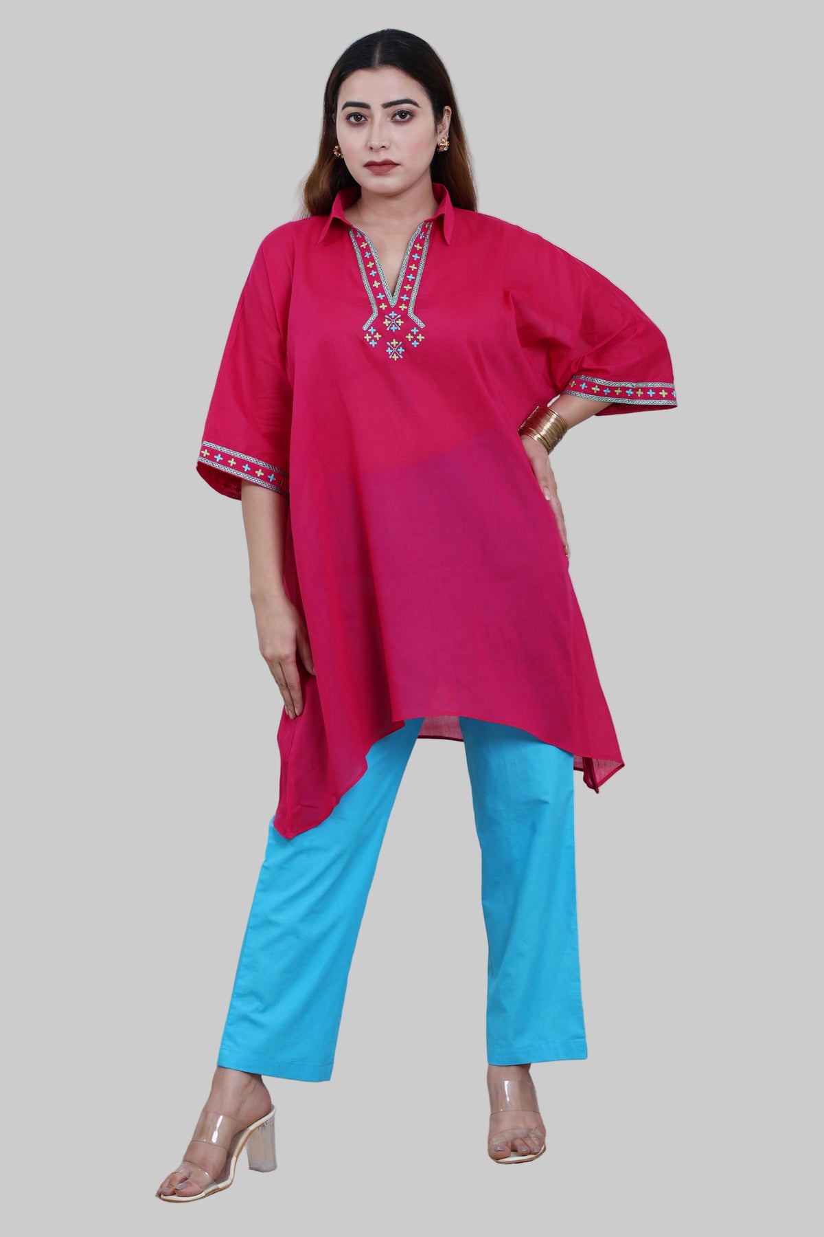 Purple Voile Kaftan with Hand Embroidery