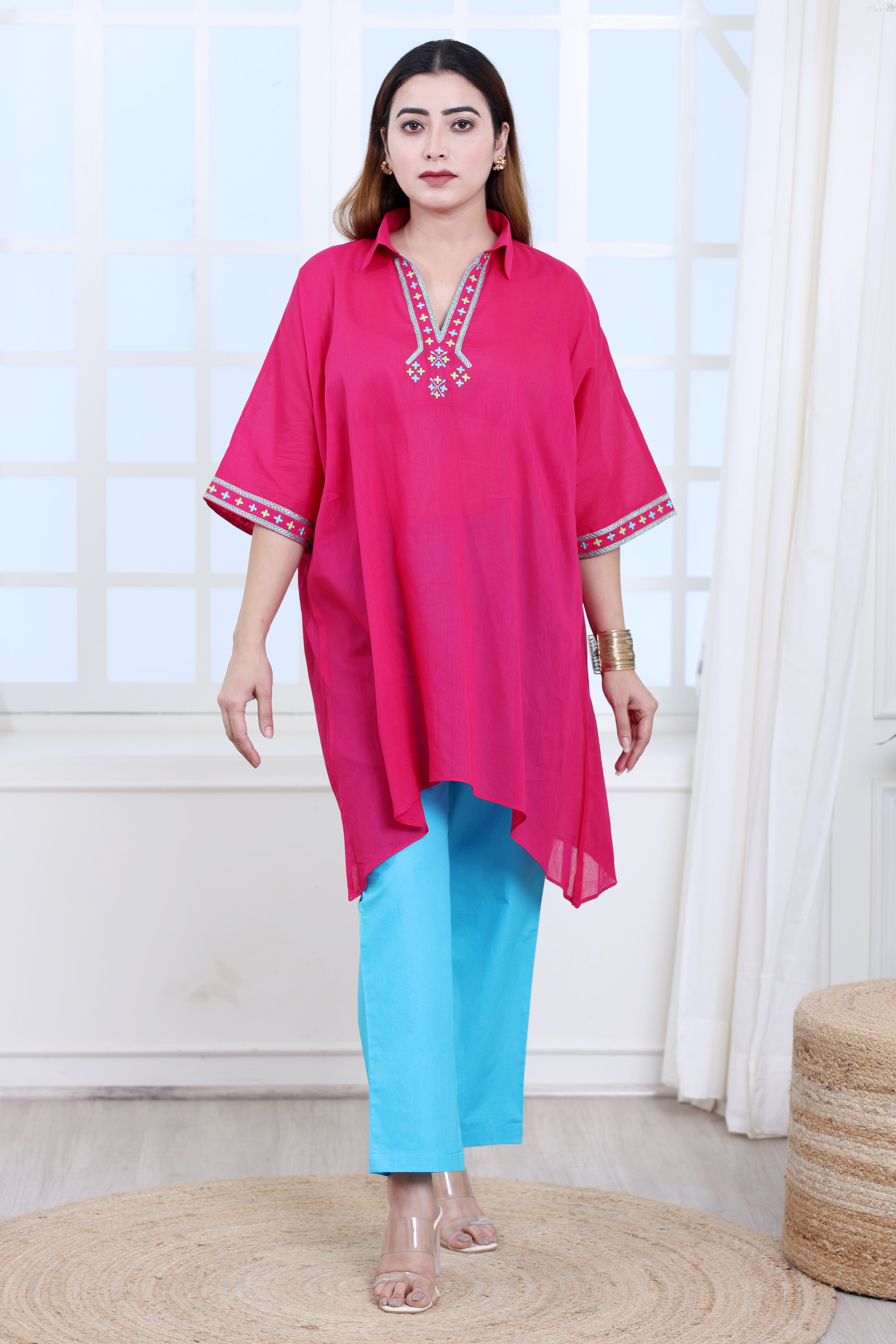 Purple Voile Kaftan with Hand Embroidery