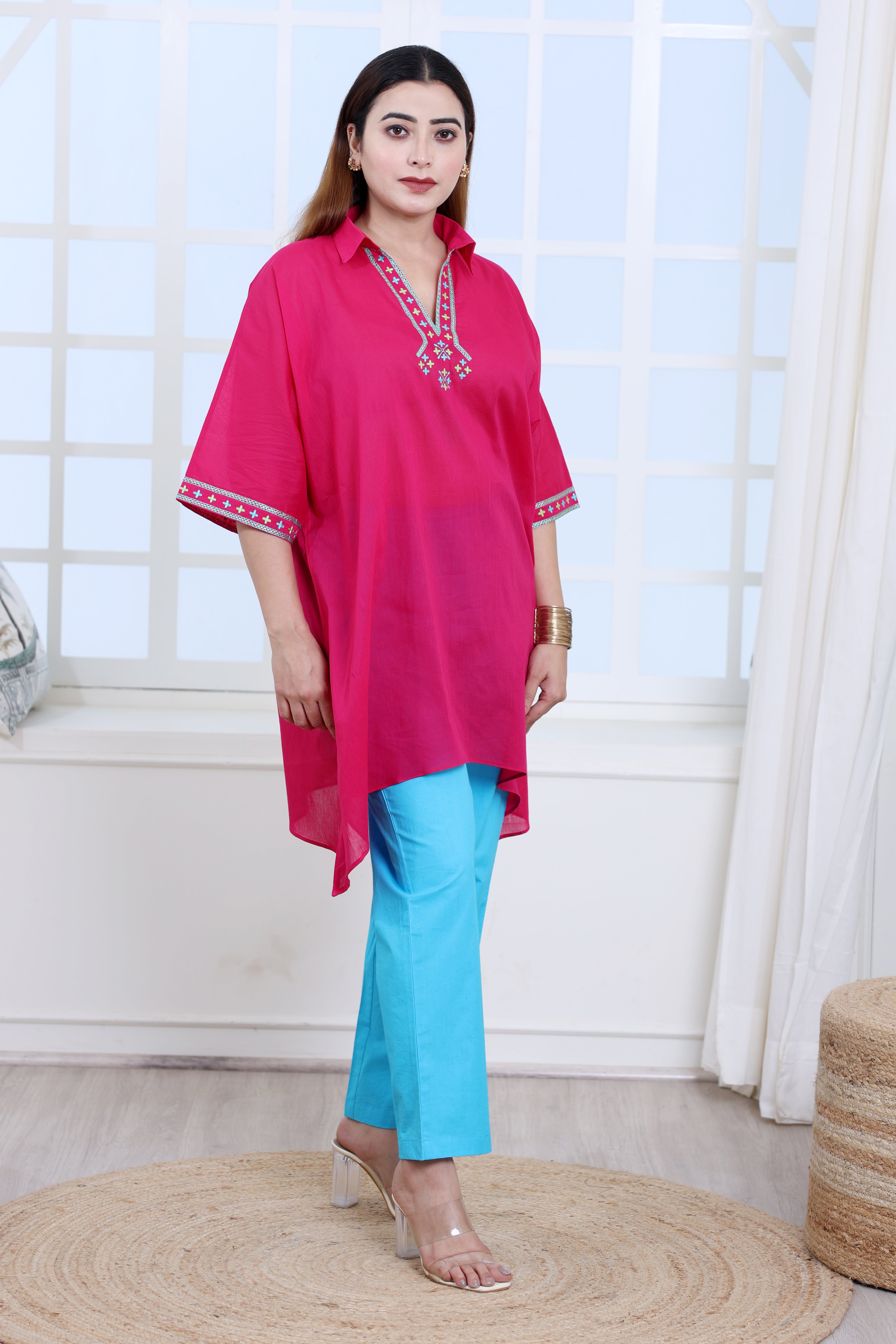 Purple Voile Kaftan with Hand Embroidery