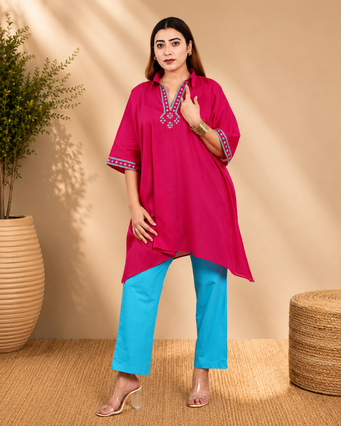 Purple Voile Kaftan with Hand Embroidery