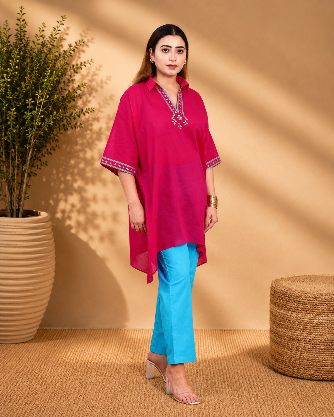 Purple Voile Kaftan with Hand Embroidery