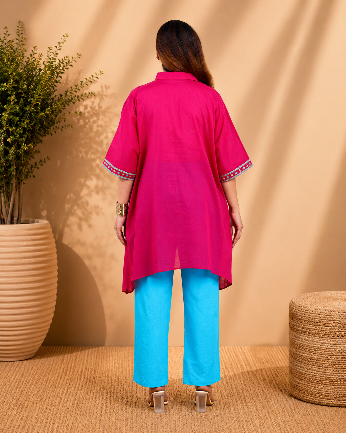 Purple Voile Kaftan with Hand Embroidery