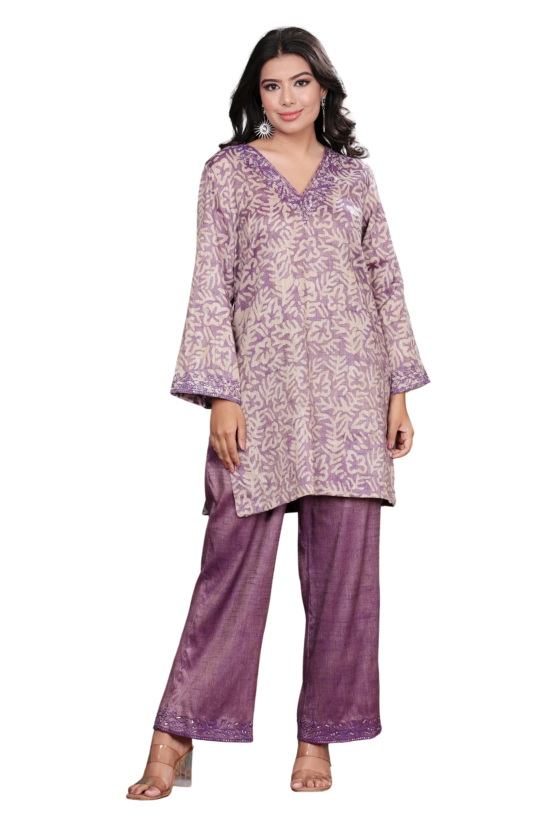 Purple Handloom Kurta Set with Hand Embroidery