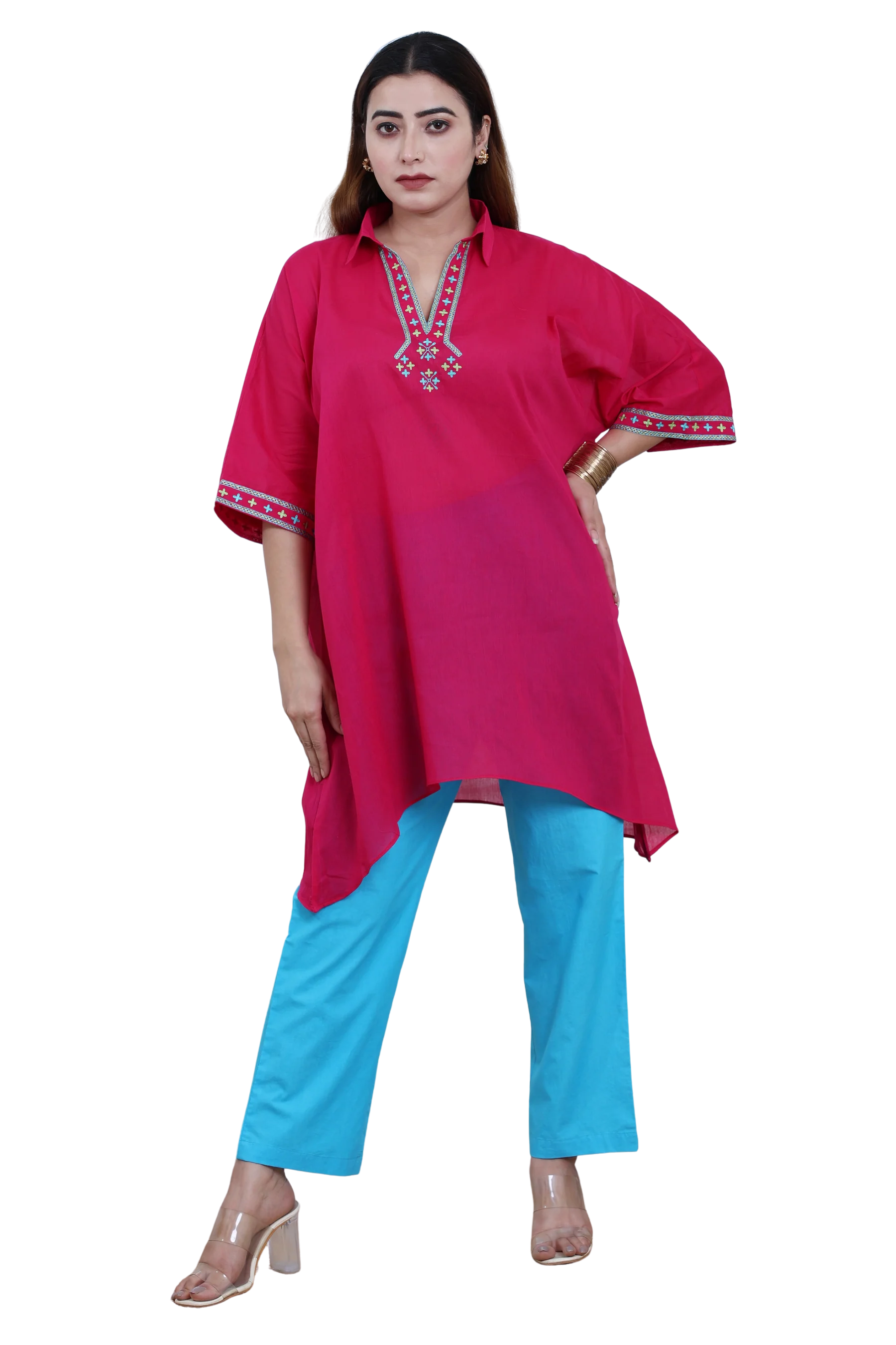 Purple Voile Kaftan with Hand Embroidery